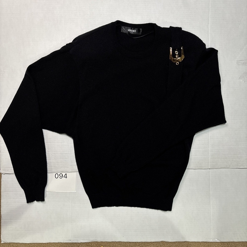 Versace Wool Buckle Sweater Black Size-42 US 6 Gold Hardware Made in Italy - Picture 3 of 15